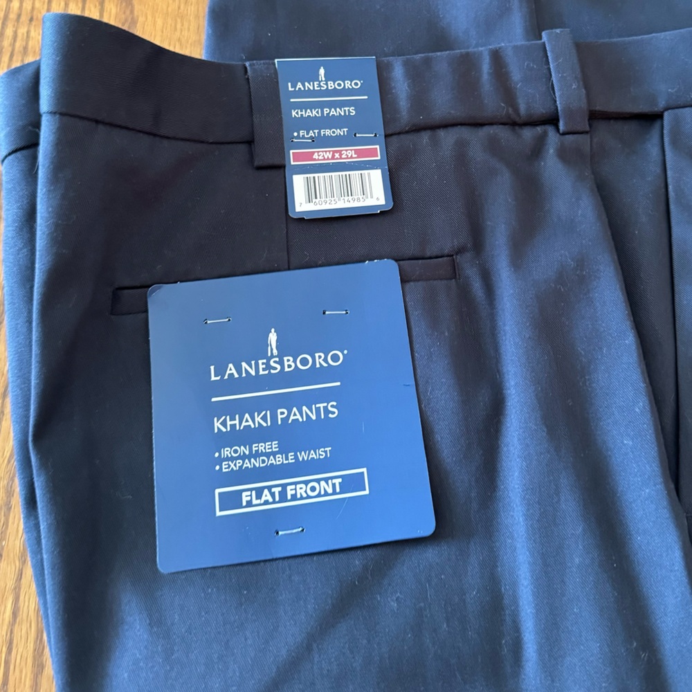 Lanesboro Men’s Khaki Dark Navy Blue Flat Front Dress Pants